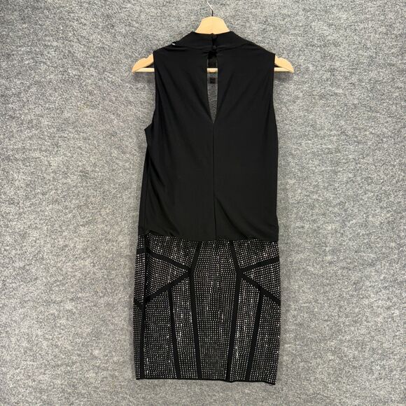 Cache Dress Women 6 Black Shift Short Rhinestone Sleeveless V-Neck Hook & Eye - Picture 2 of 6